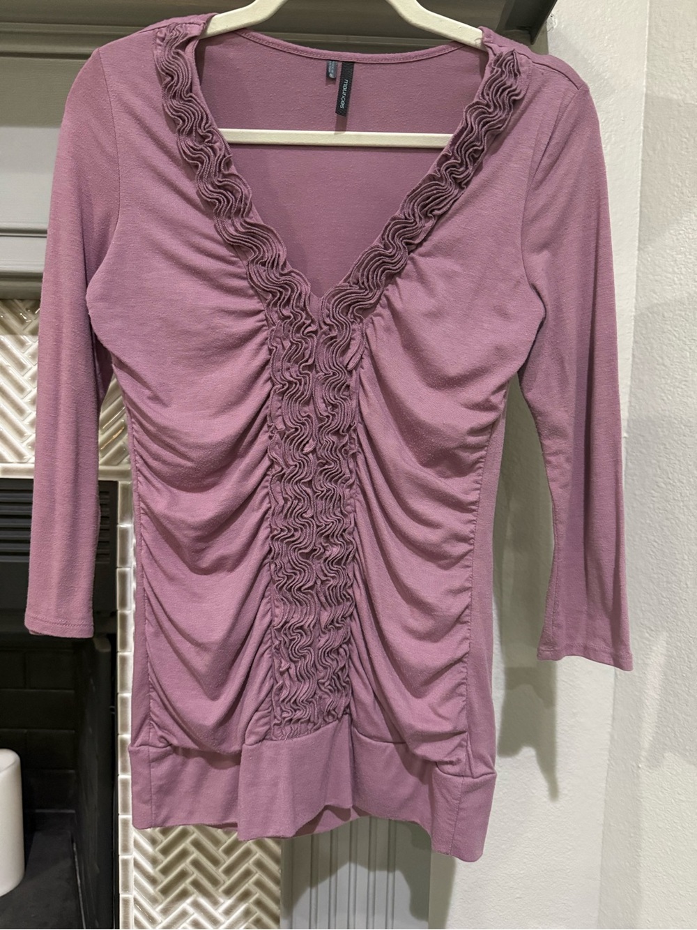 Maurices Dusty Rose Ruffle V-Neck Top